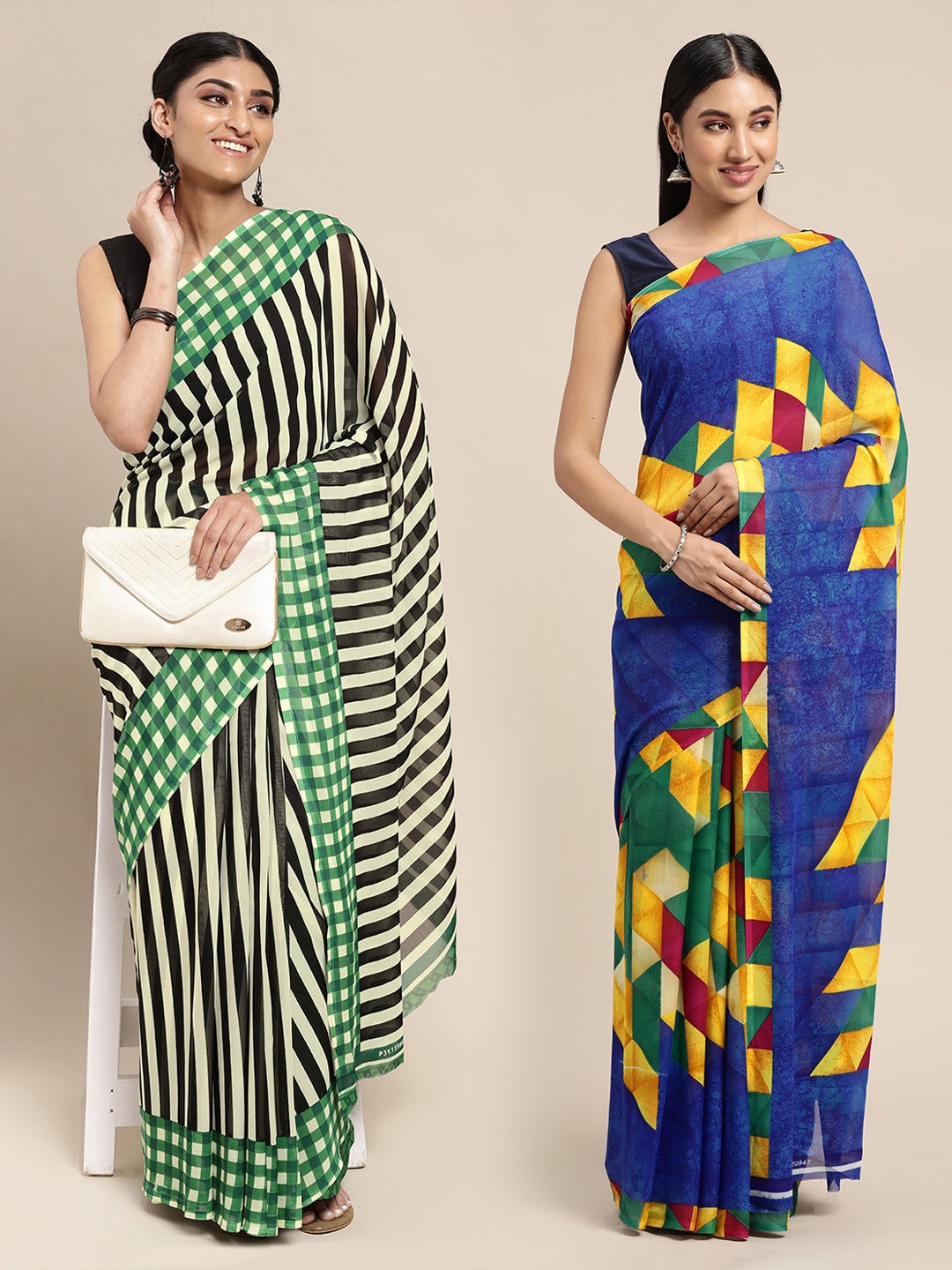 

KALINI Pack of 2 Blue & Yellow Sarees