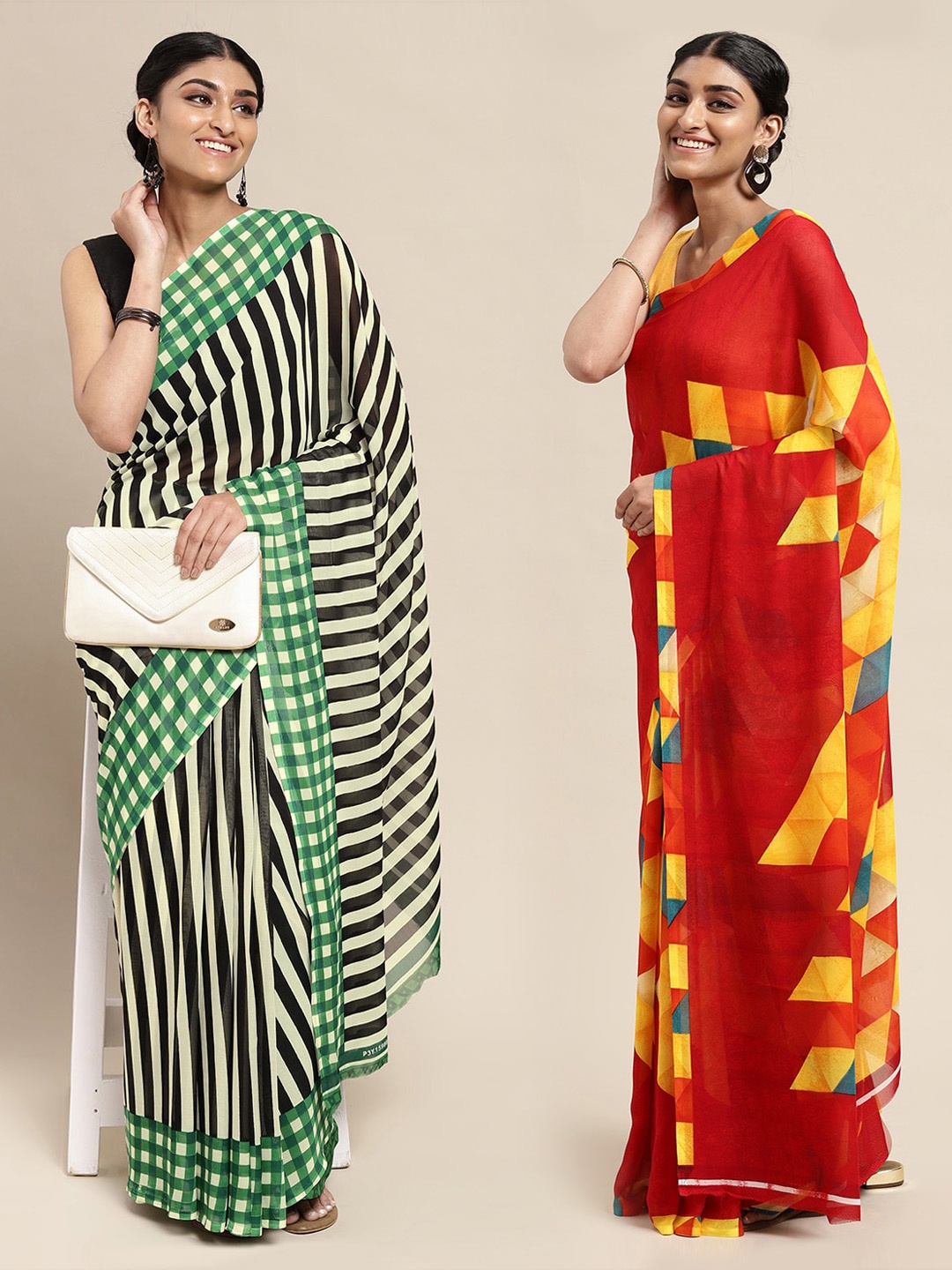 

KALINI Red Printed Poly Georgette Saree Pack Of 2