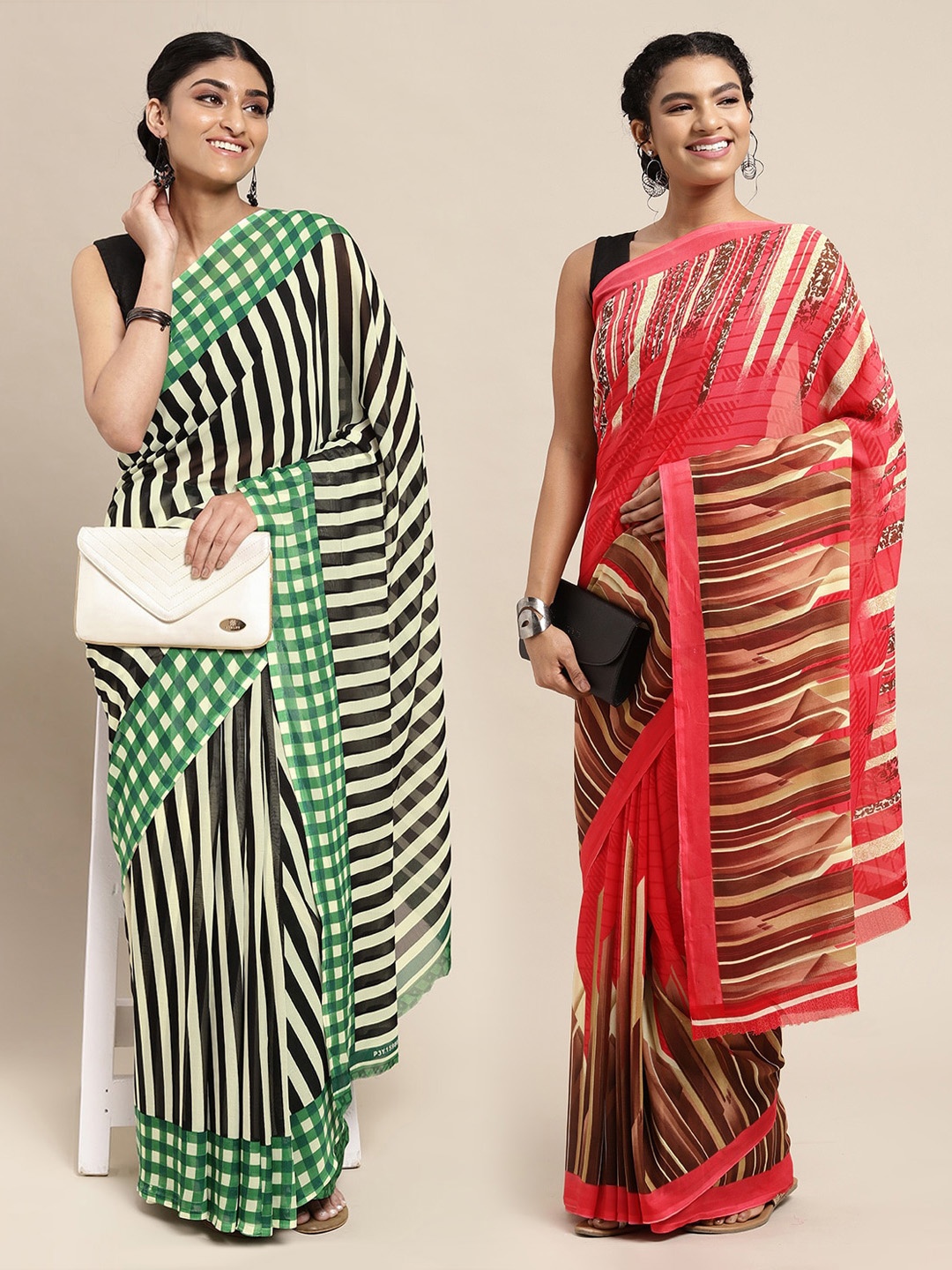 

KALINI Pack Of 2 Printed Sarees, Green