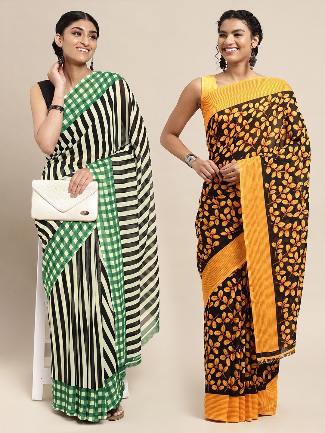 

KALINI Pack Of 2 Printed Sarees, Black