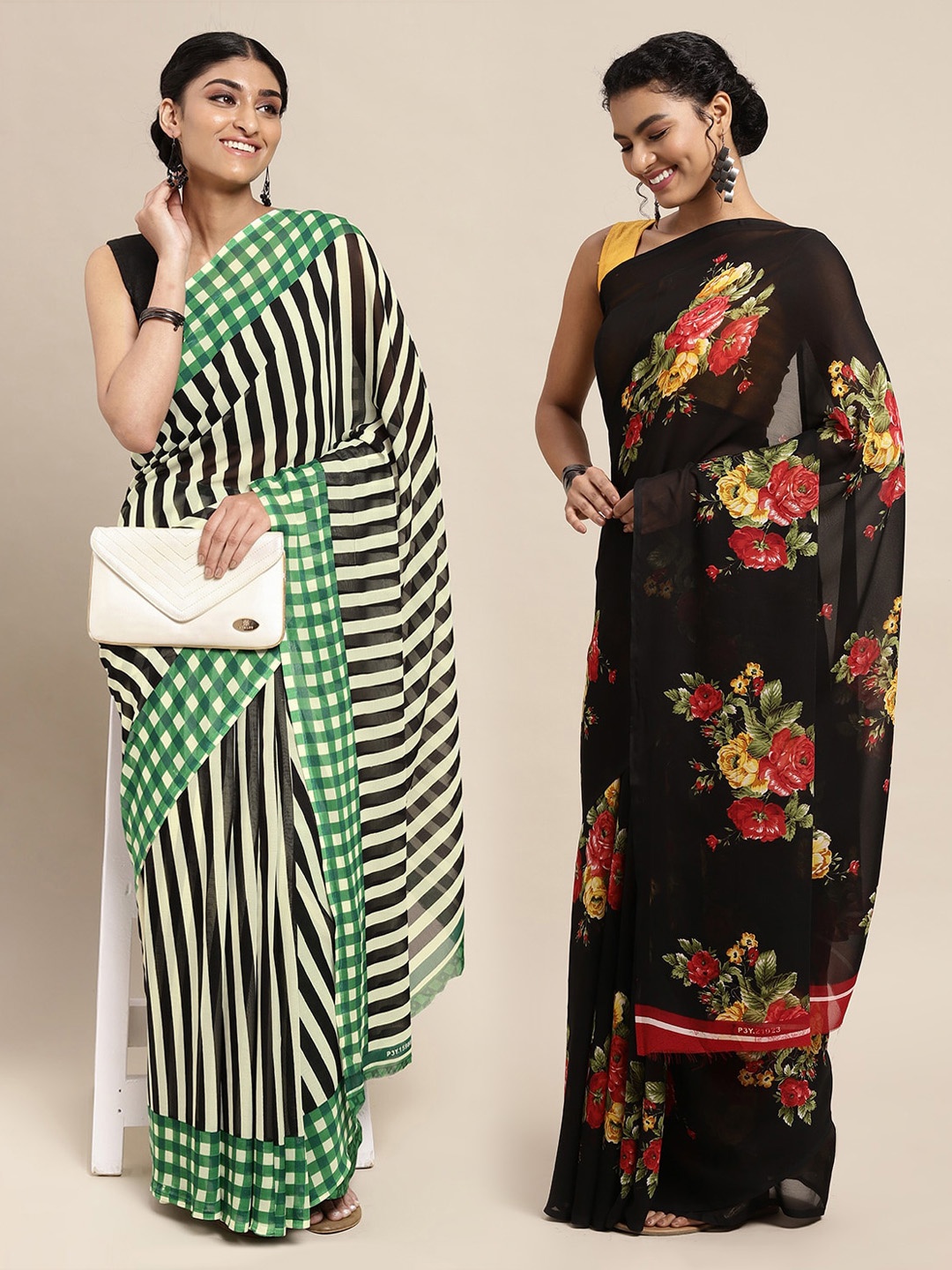 

KALINI Pack Of 2 Red & Black Printed Sarees