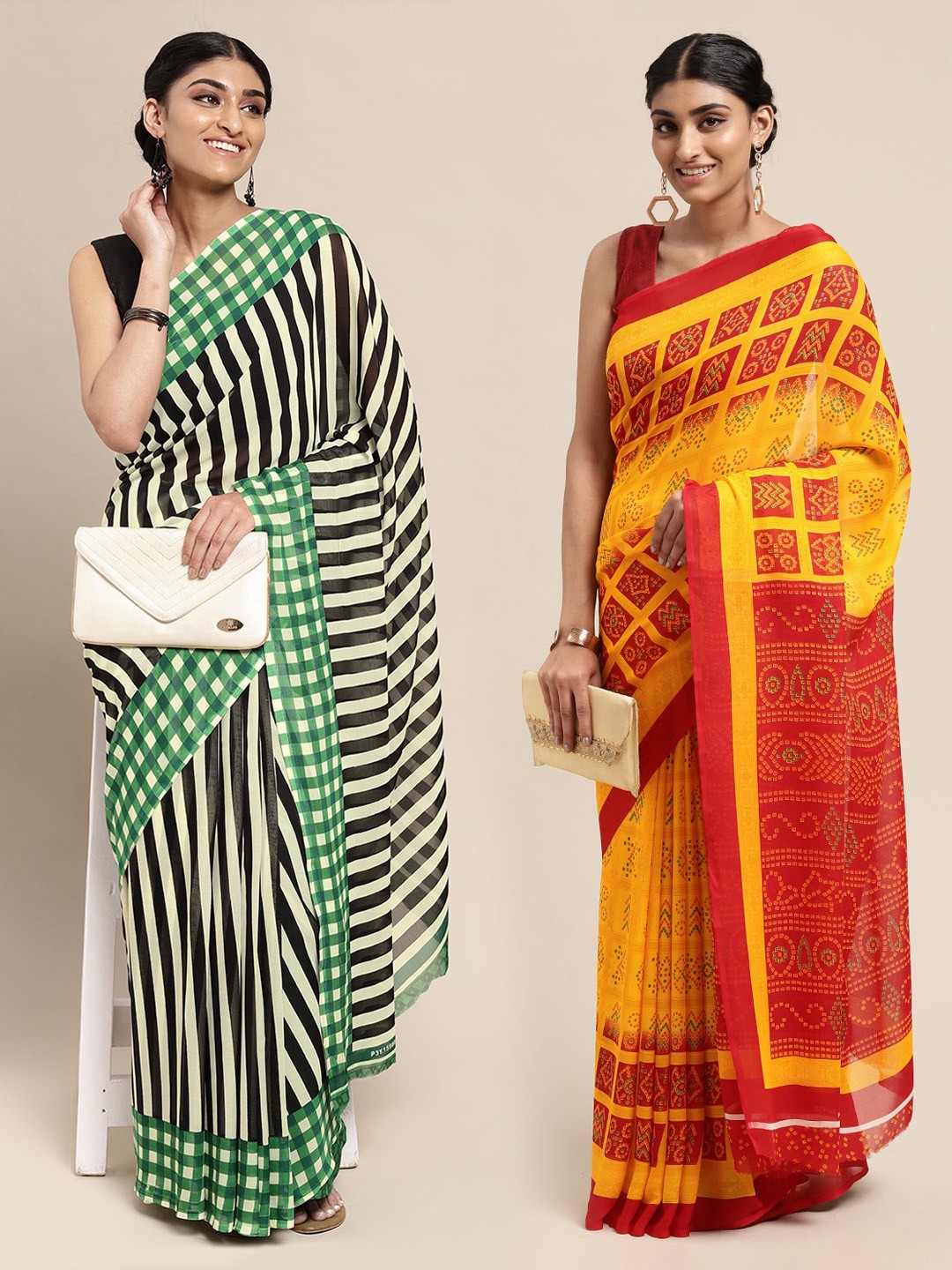 

KALINI Set of 2 Poly Georgette Saree, Green