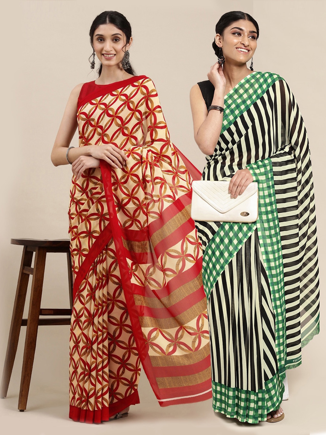 

KALINI Pack Of 2 Green & Black Printed Sarees