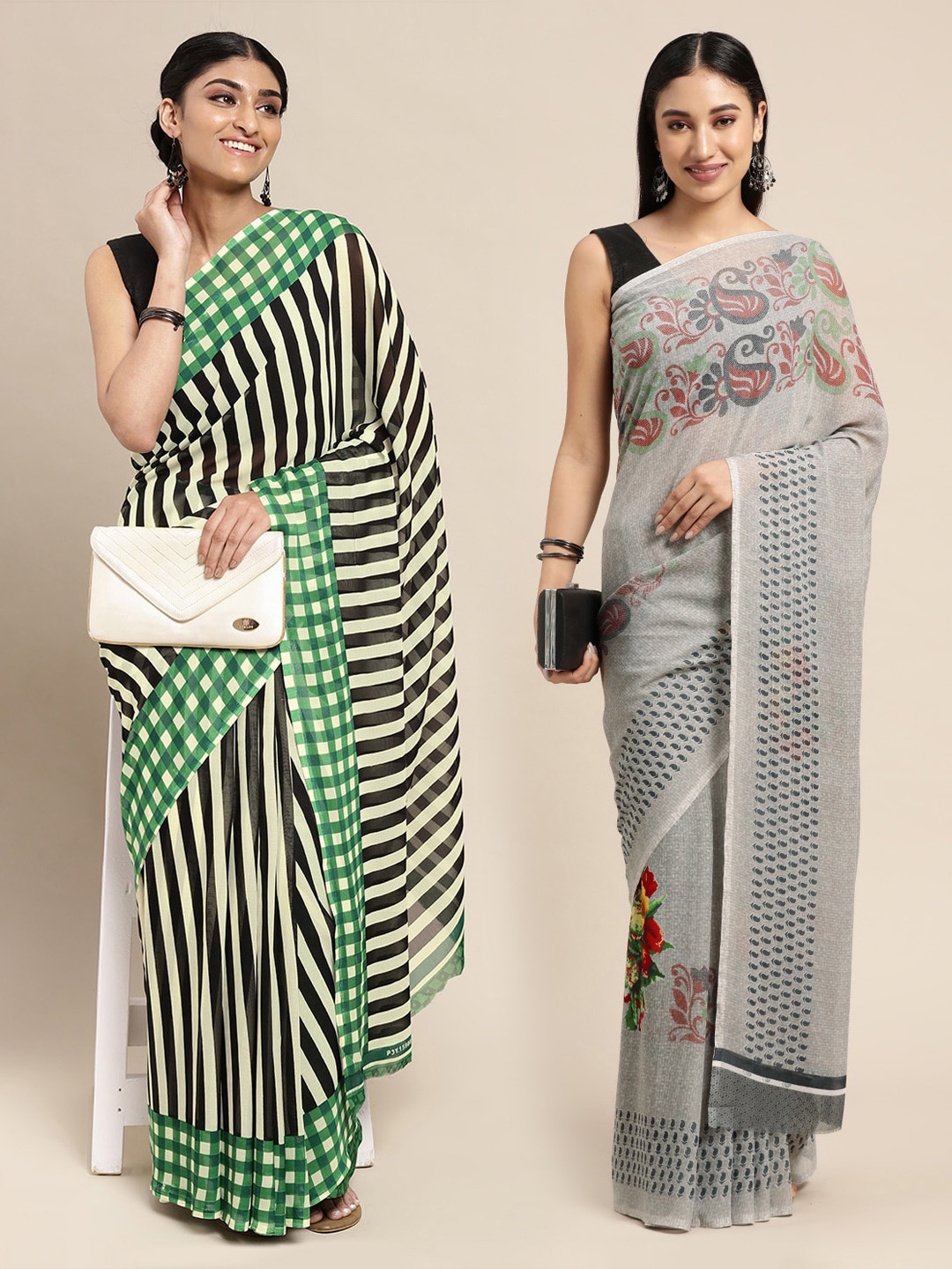 

KALINI Set of 2 Poly Georgette Saree, Green