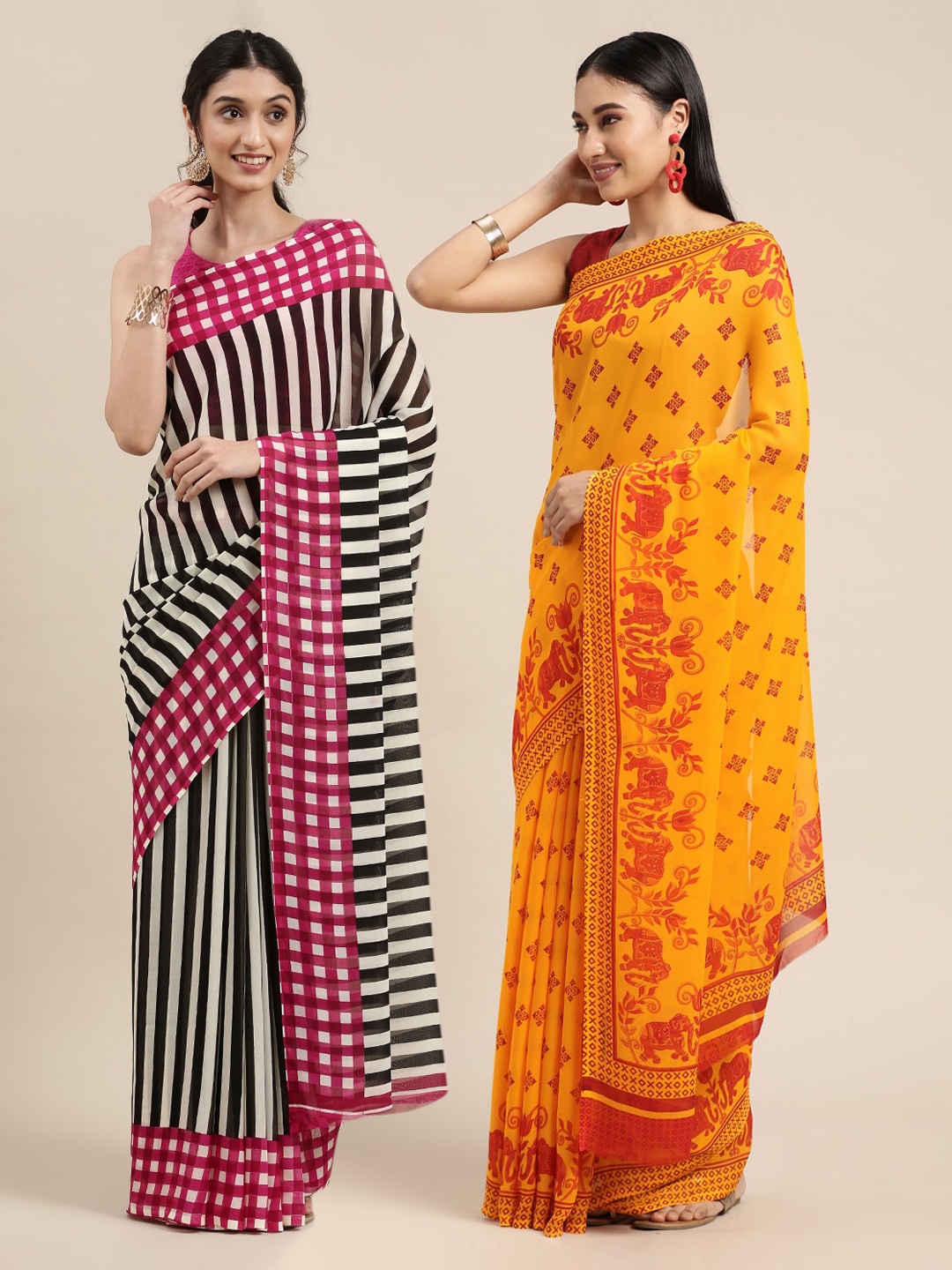 

KALINI Pack Of 2 Printed Sarees, Black