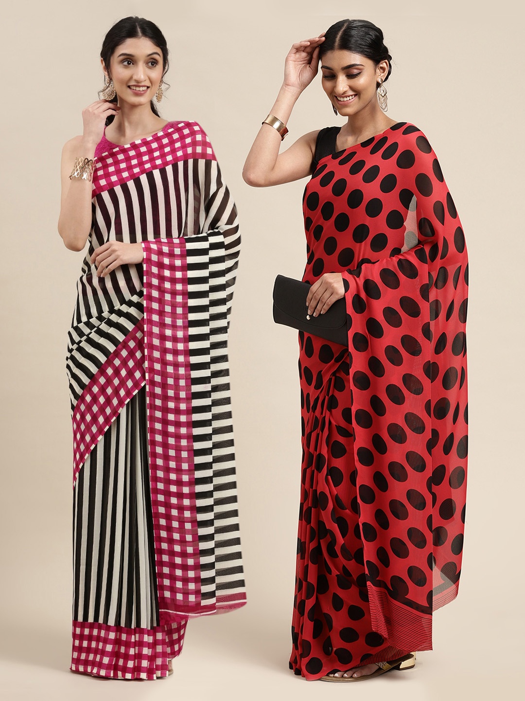 

KALINI Black & Red Printed Pack of 2 Poly Georgette Sarees