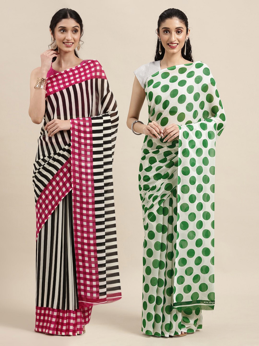 

KALINI Pack of 2 Printed Poly Georgette Sarees, Black
