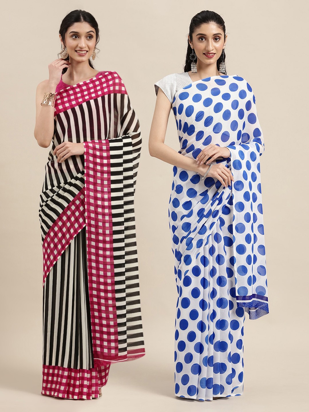 

KALINI Set of 2 Poly Georgette Saree, Black