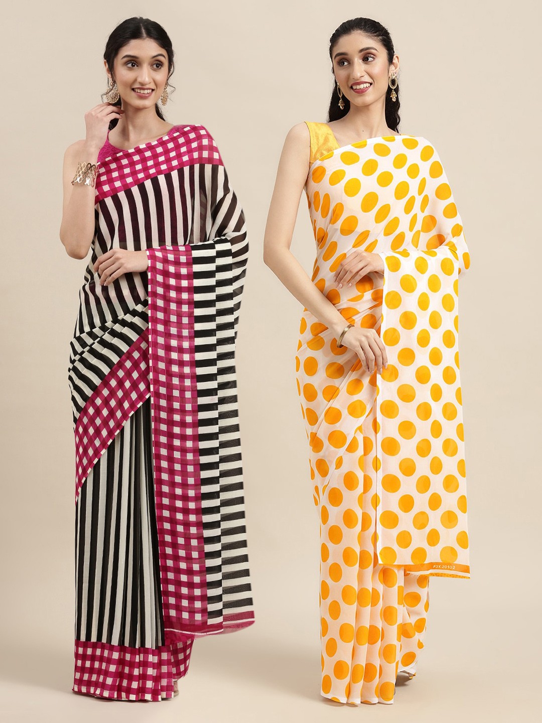 

KALINI Pack Of 2 Printed Sarees, Black