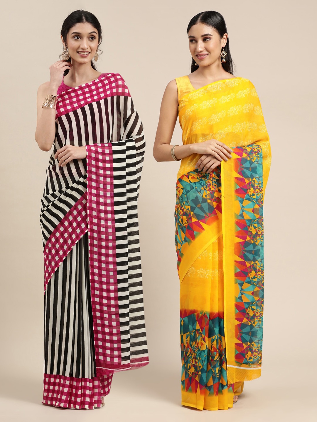 

KALINI Set of 2 Poly Georgette Saree, Yellow