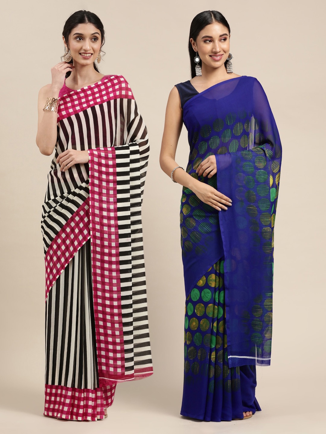 

ANAND SAREES Pack of 2 Black & Blue Printed Saree