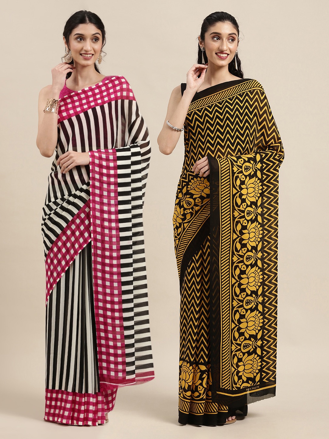 

ANAND SAREES Women Pack Of 2 Printed Sarees, Black