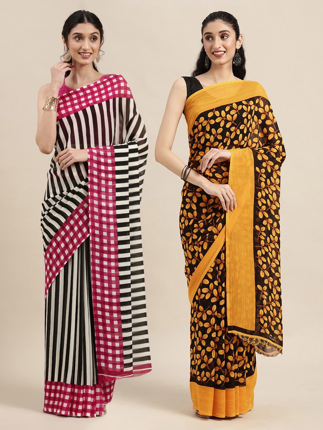 

KALINI Pack Of 2 Yellow & Black Printed Sarees