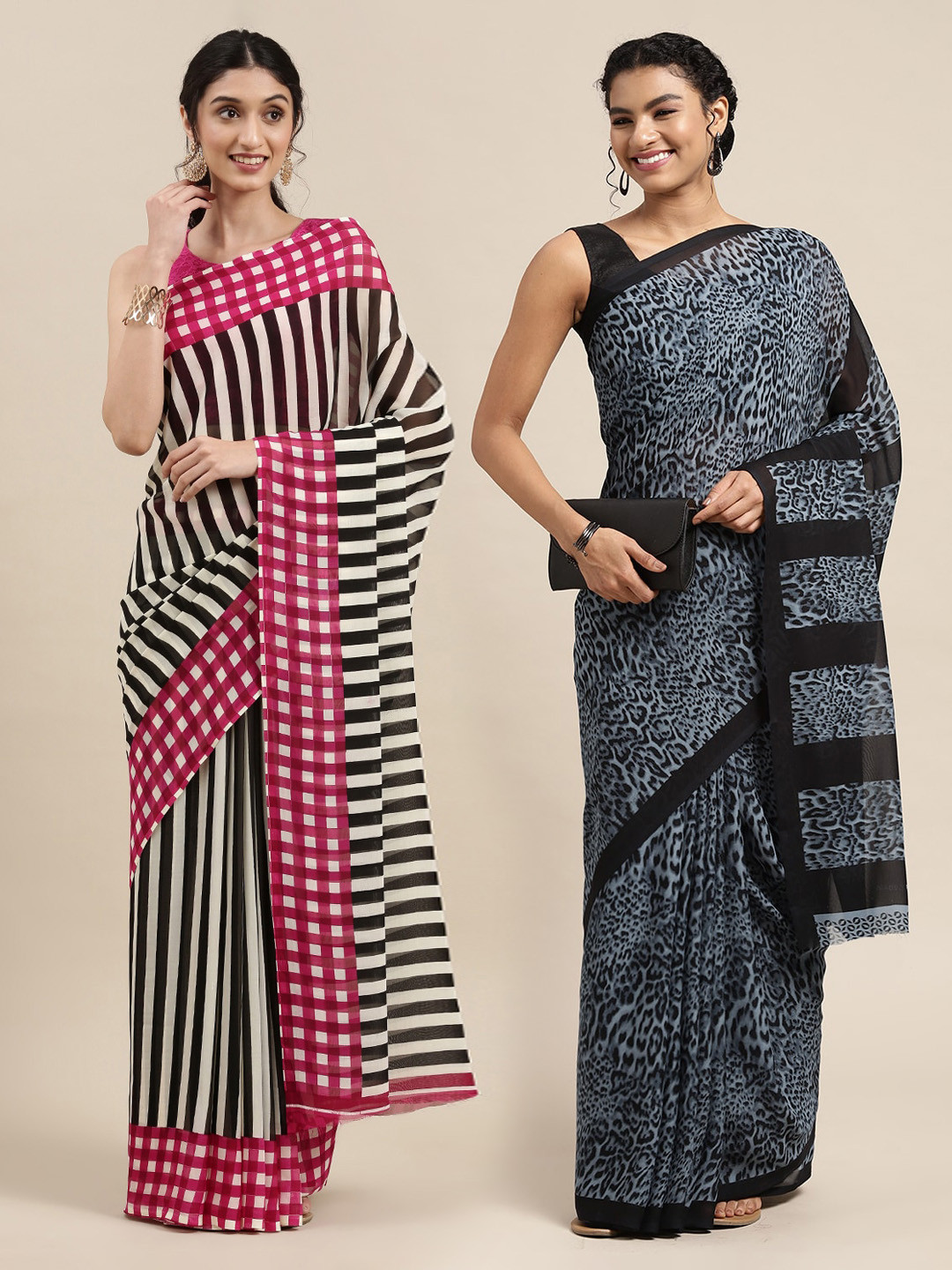 

KALINI Set of 2 Poly Georgette Saree, Black