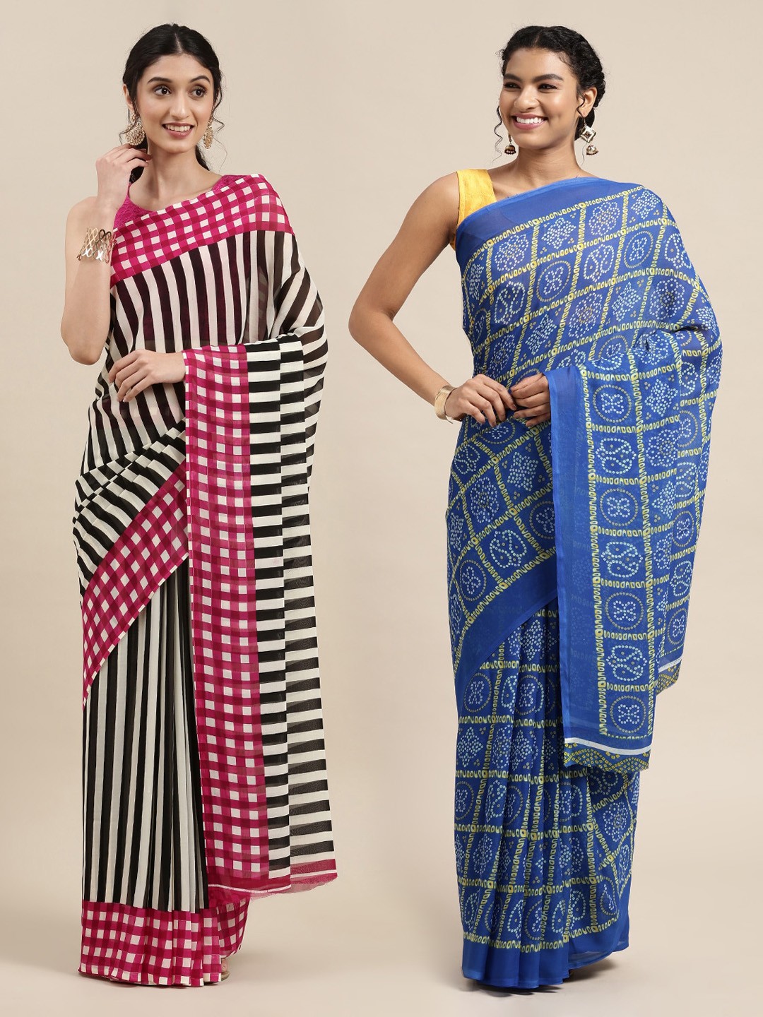 

KALINI Pack of 2 Black & Blue Printed Saree