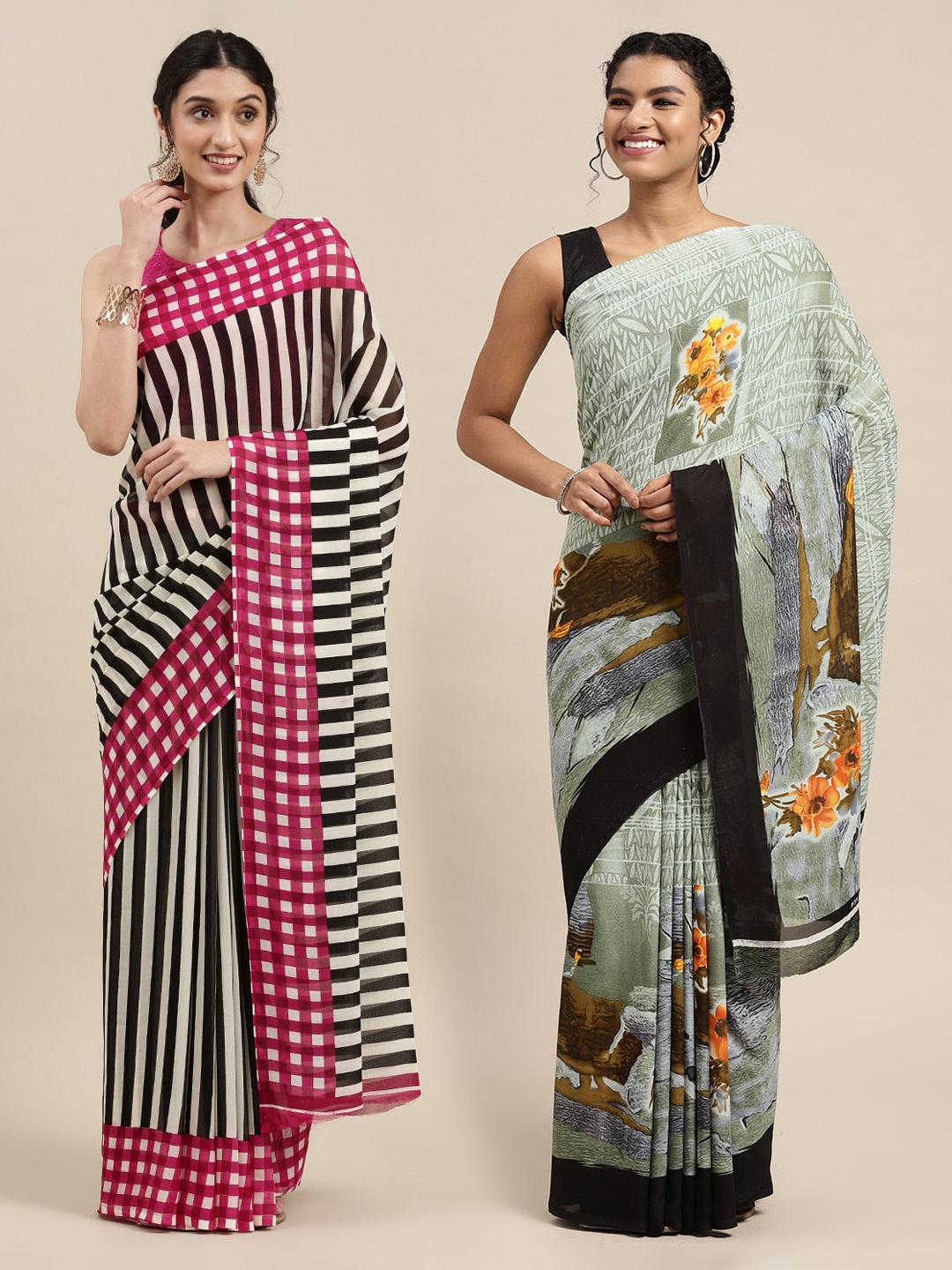 

KALINI Set of 2 Poly Georgette Saree, Black
