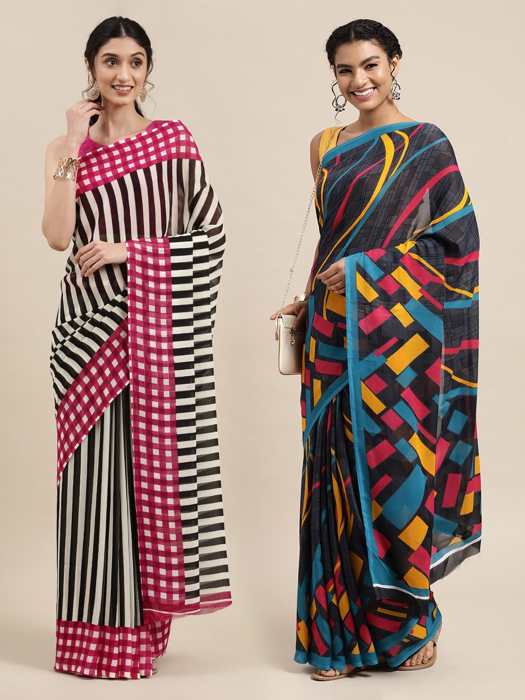 

KALINI Pack of 2 Black & Blue Printed Saree