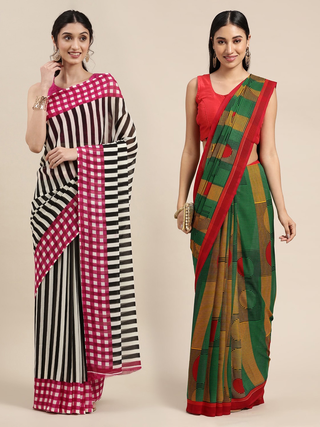 

KALINI Set of 2 Poly Georgette Saree, Black
