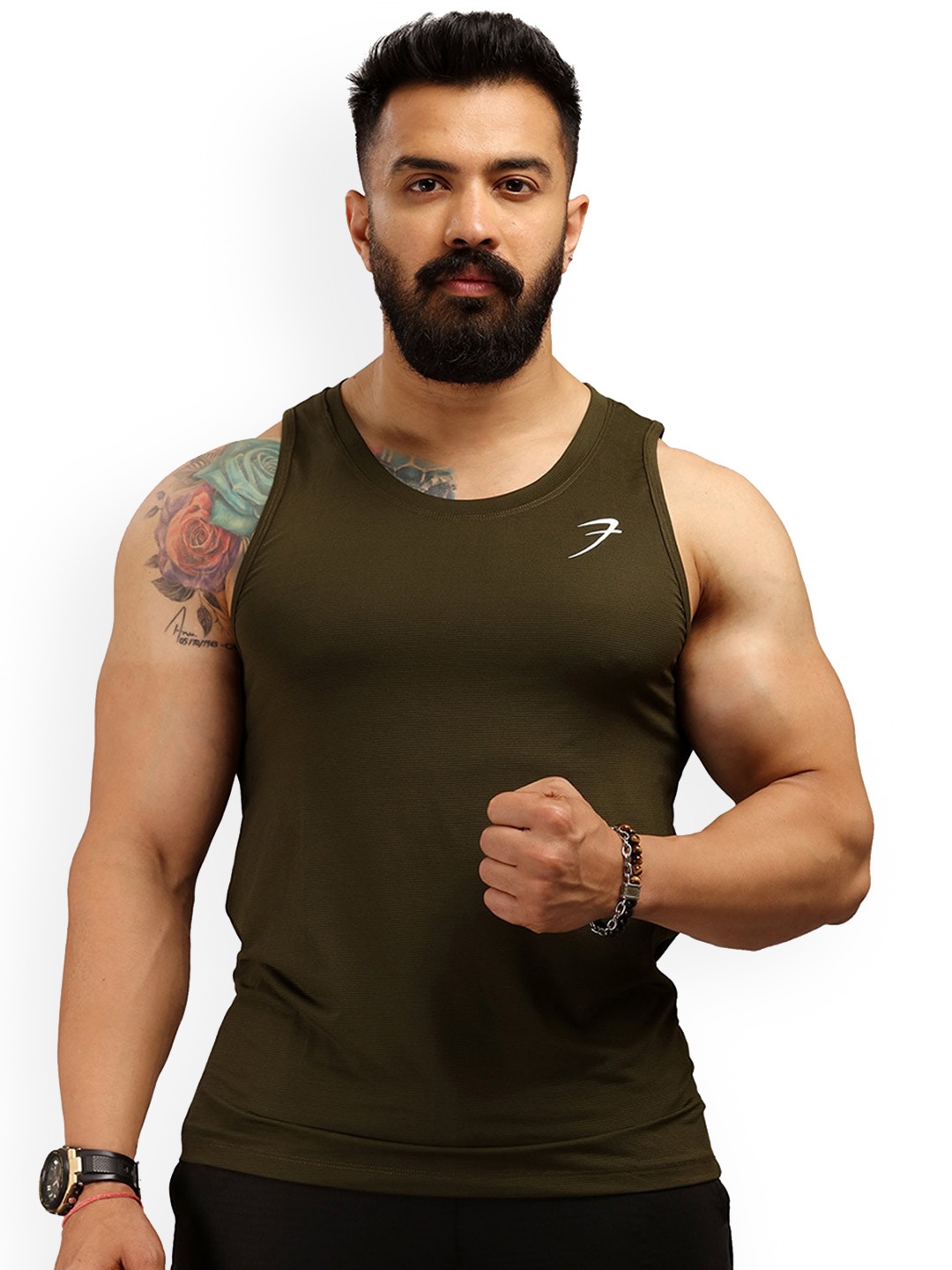 

FUAARK Men Olive Green Solid Innerwear Vests