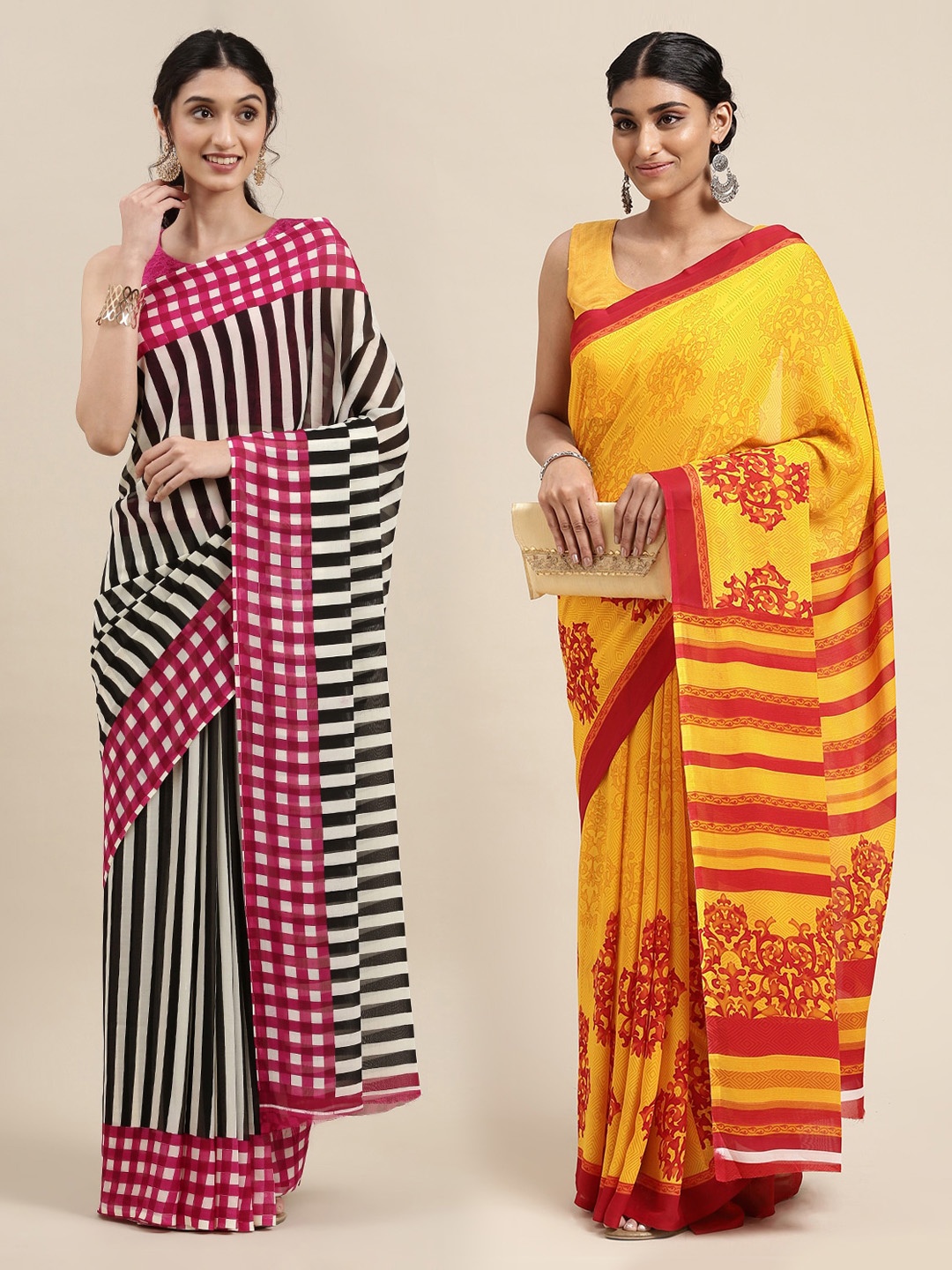 

KALINI Pack of 2 Floral Printed Sarees, Yellow