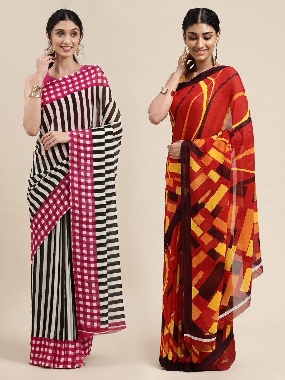 

KALINI Pack Of 2 Red & Black Printed Sarees