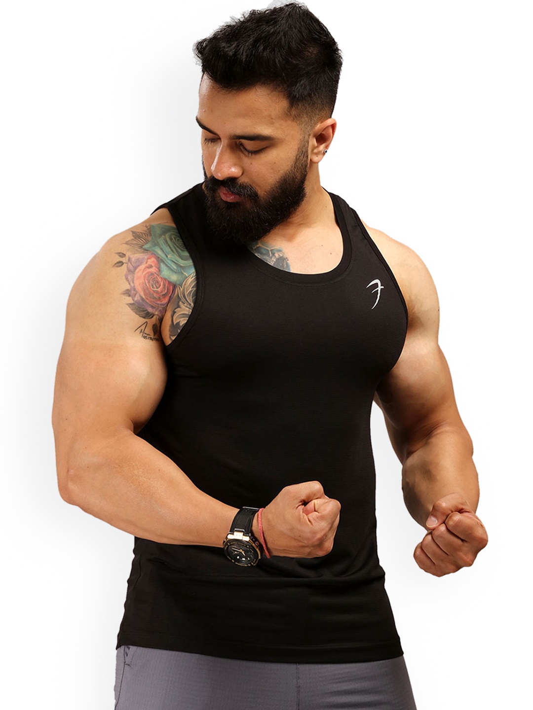 

FUAARK Men Black Solid Innerwear Tank Vest