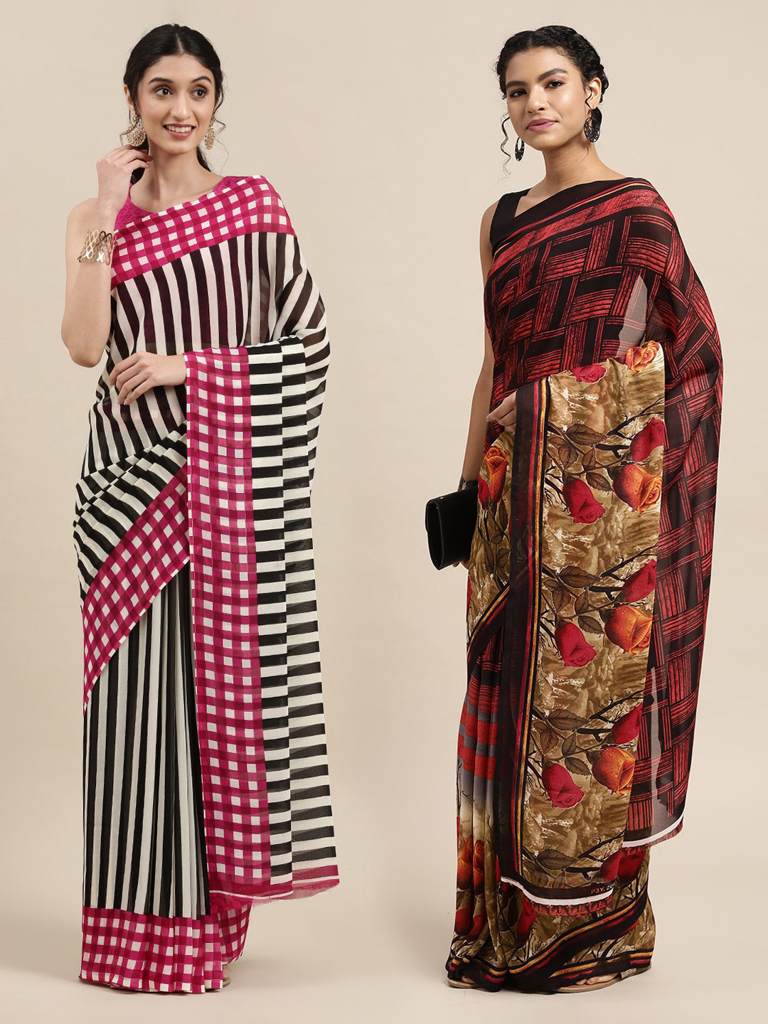 

KALINI Set of 2 Poly Georgette Saree, Black