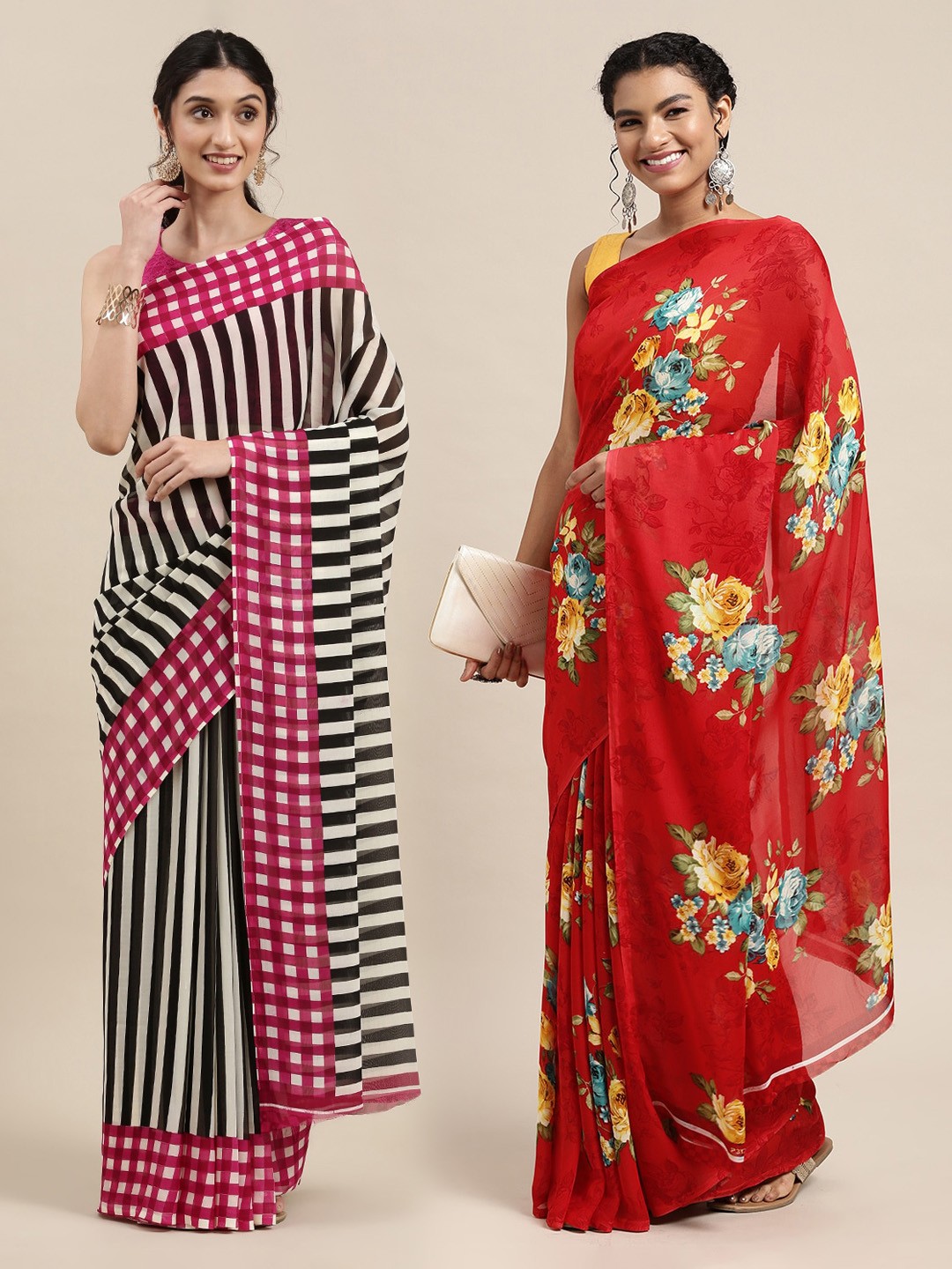 

KALINI Women Pack Of 2 Printed Sarees, Red