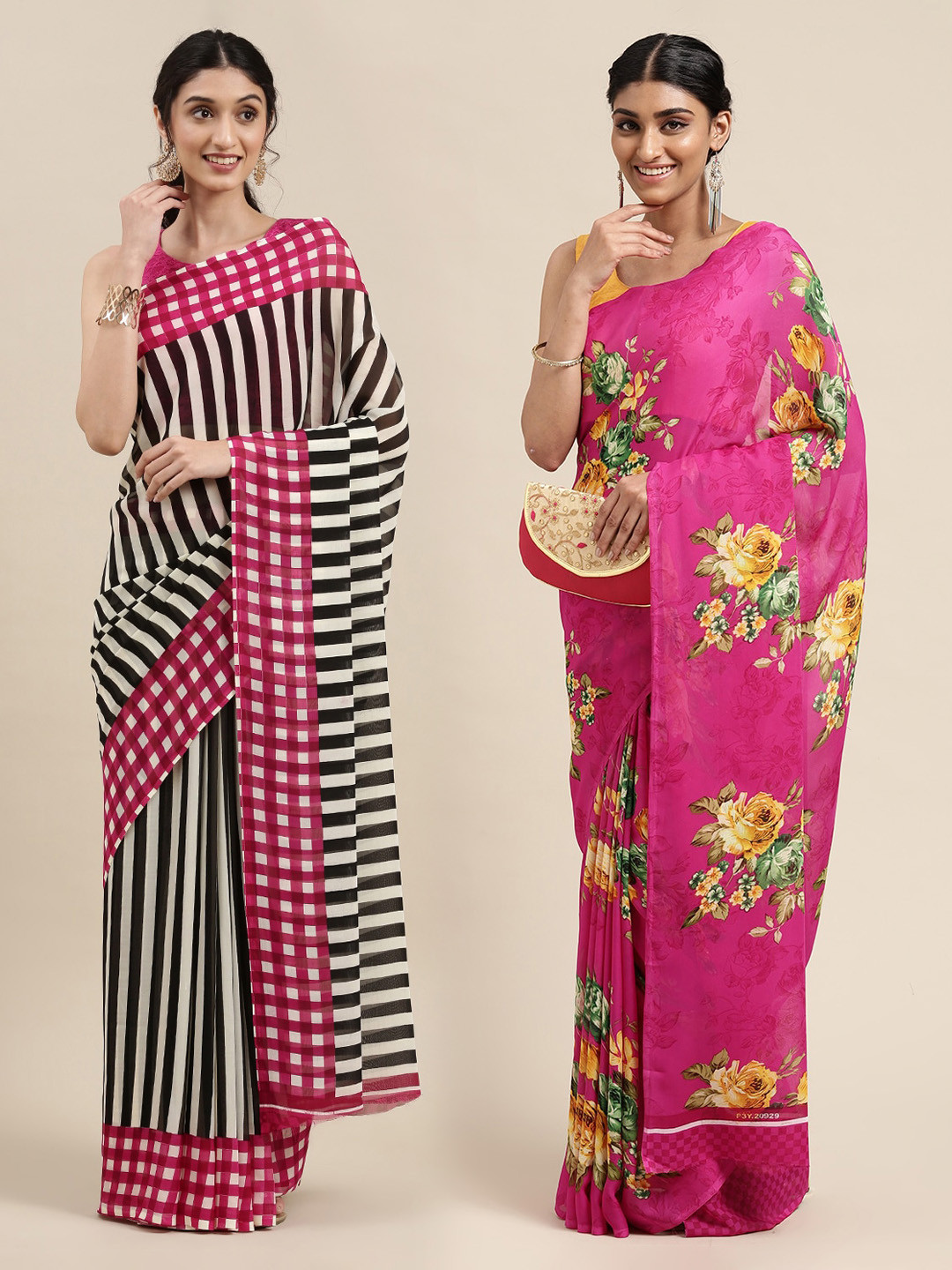 

KALINI Pack Of 2 Pink & Black Printed Sarees