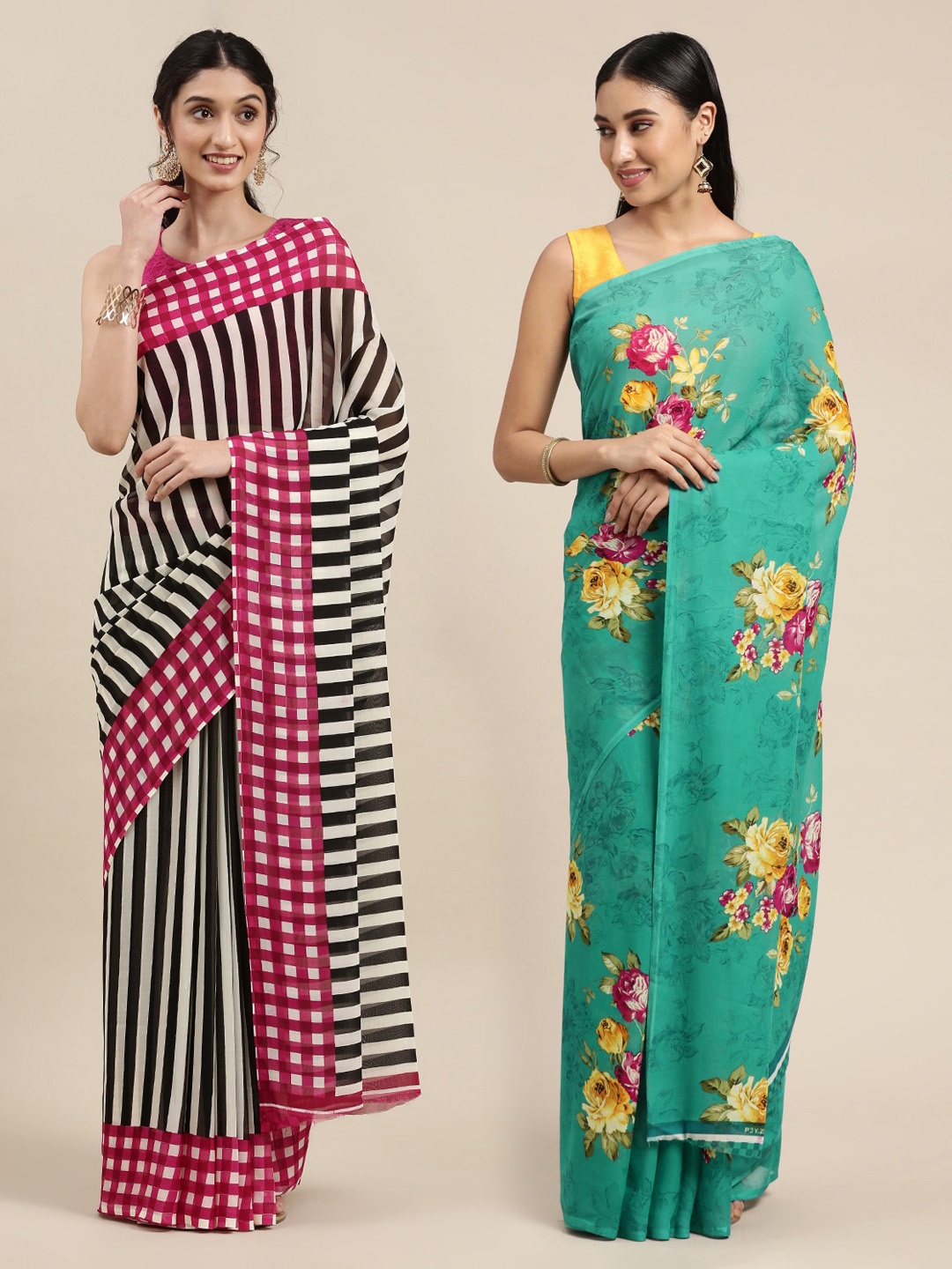 

KALINI Set of 2 Poly Georgette Saree, Sea green