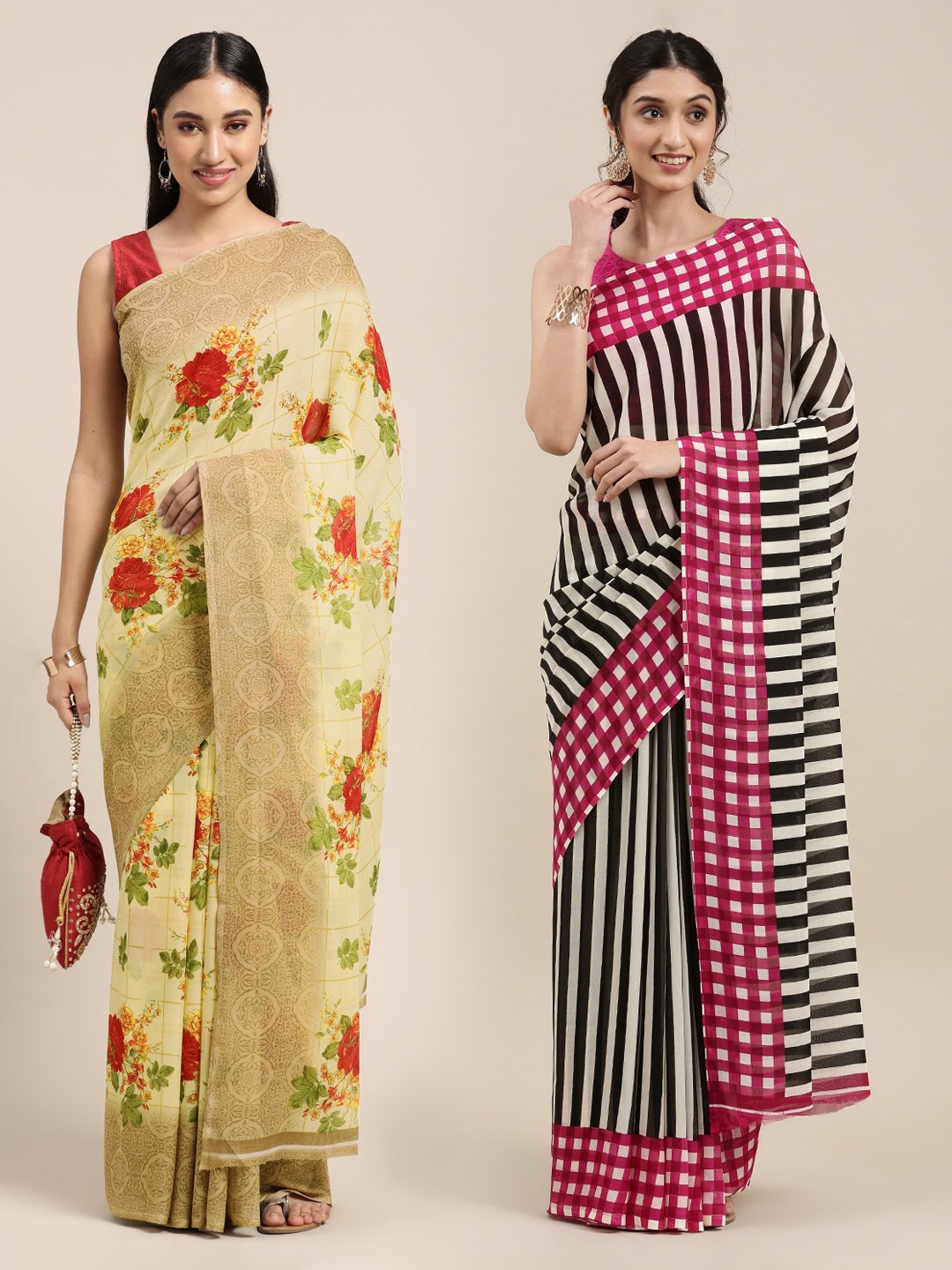 

KALINI Set of 2 Poly Georgette Saree, Yellow