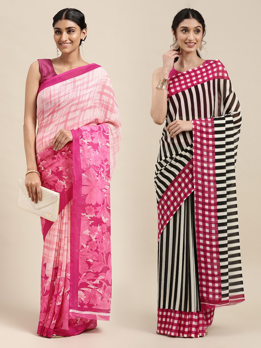 

KALINI Set of 2 Poly Georgette Saree, Pink