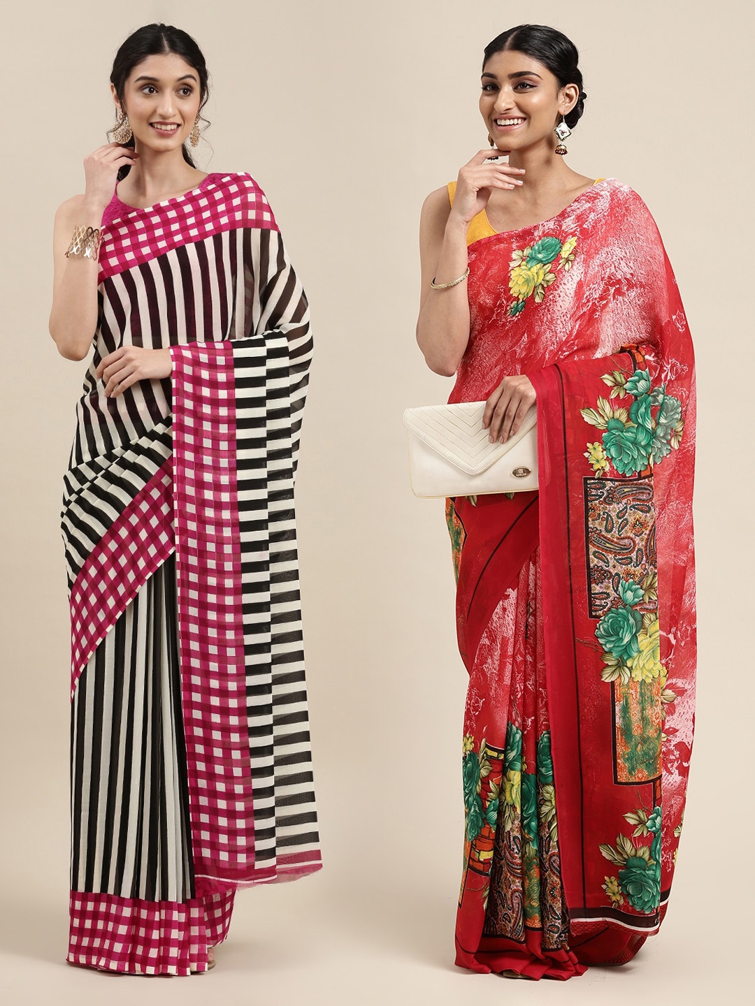 

KALINI Pack of 2 Black & Red Printed Saree