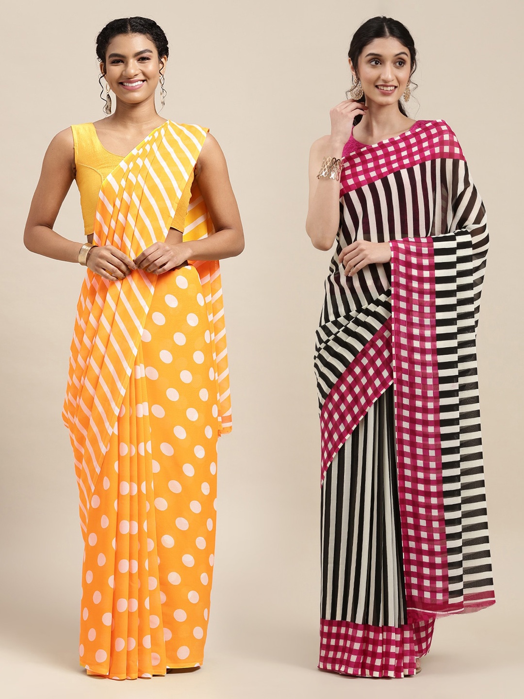 

KALINI Pack Of 2 Yellow & White Printed Sarees