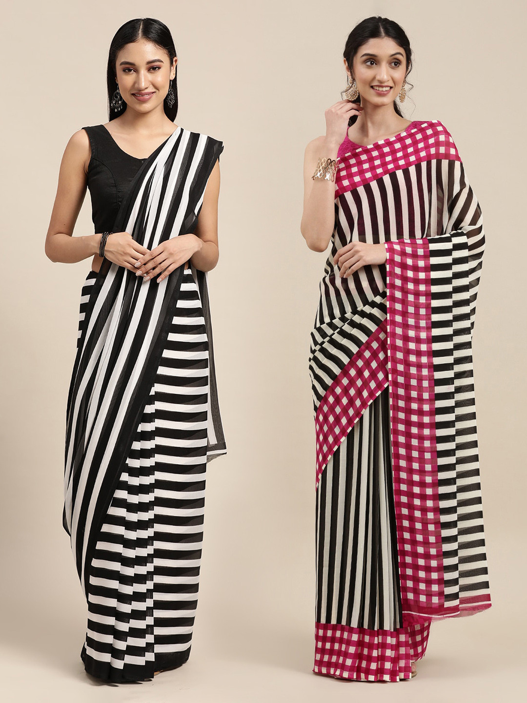 

ANAND SAREES Black & Pink Printed Pack of 2 Poly Georgette Sarees