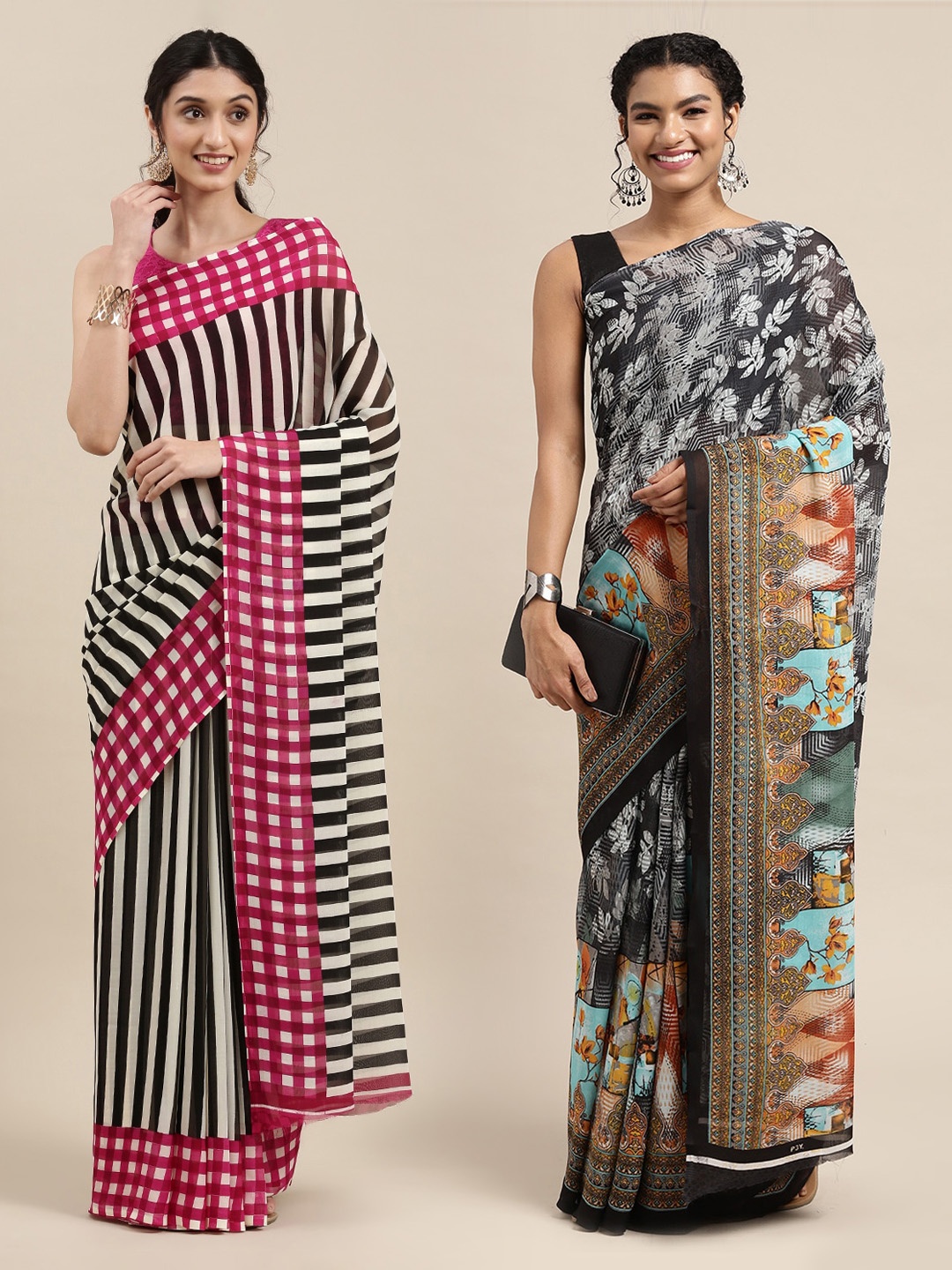 

KALINI Set of 2 Poly Georgette Saree, Black