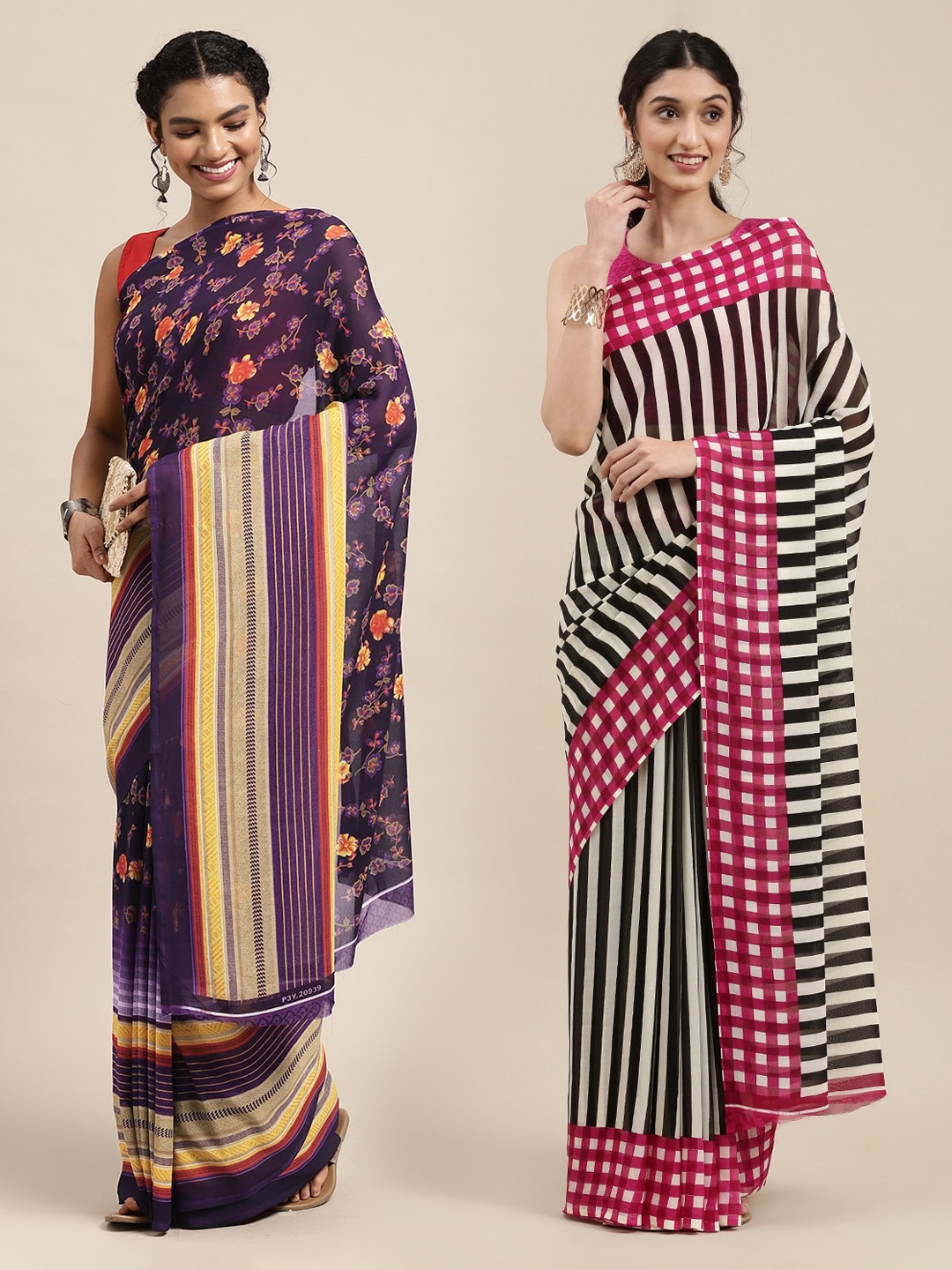 

KALINI Pack of 2 Purple & Black Printed Saree