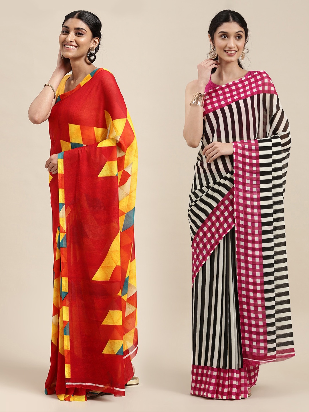 

KALINI Pack Of 2 Red & Black Printed Sarees