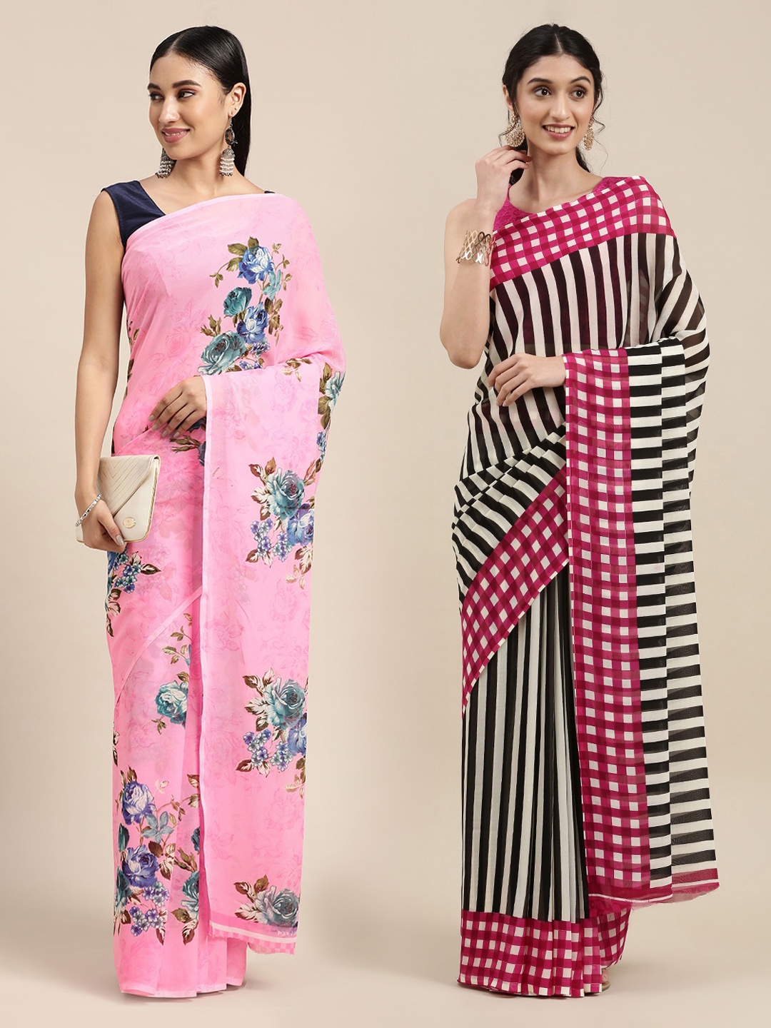 

KALINI Set of 2 Poly Georgette Saree, Pink