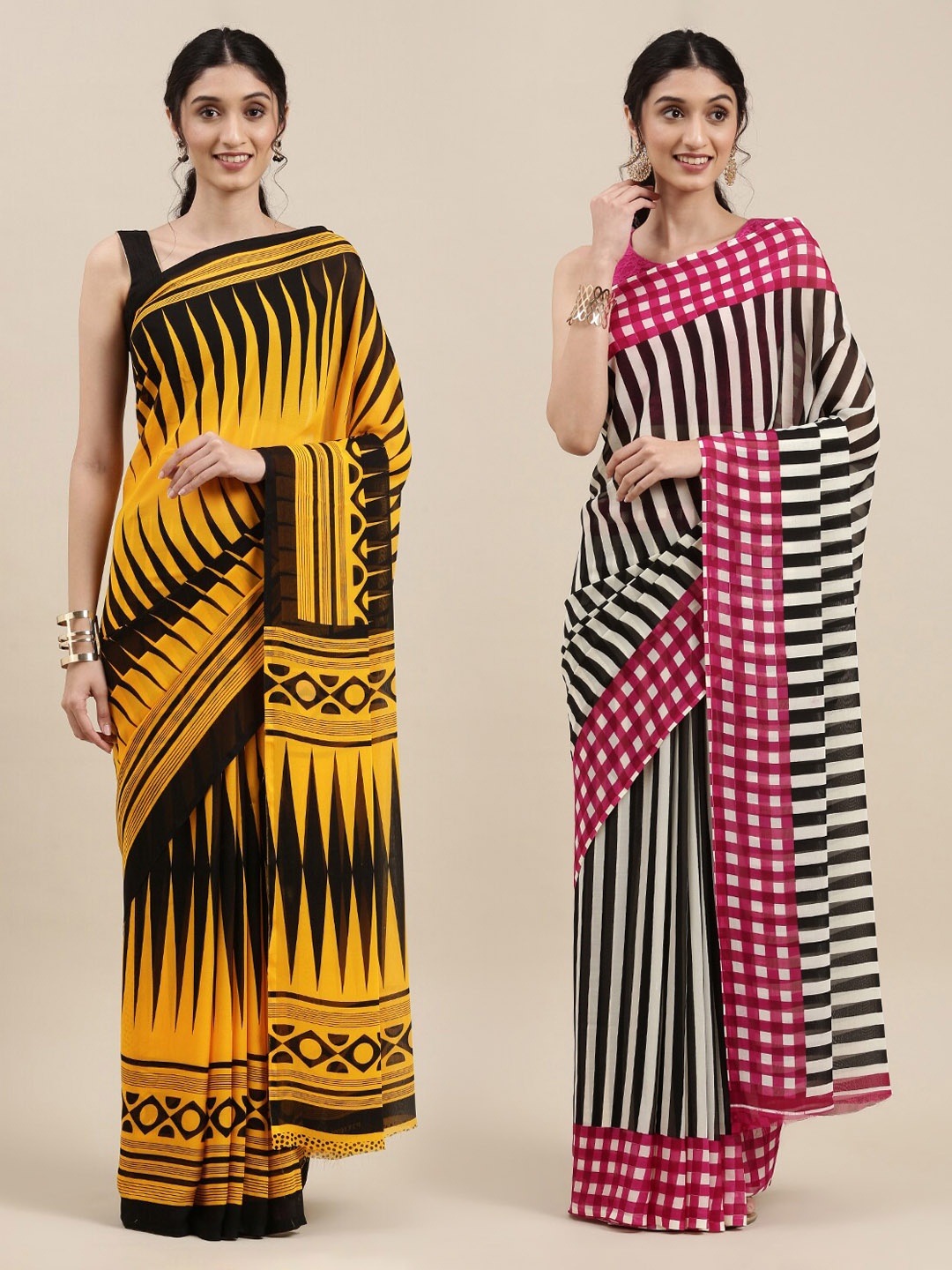

KALINI Set of 2 Poly Georgette Saree, Mustard