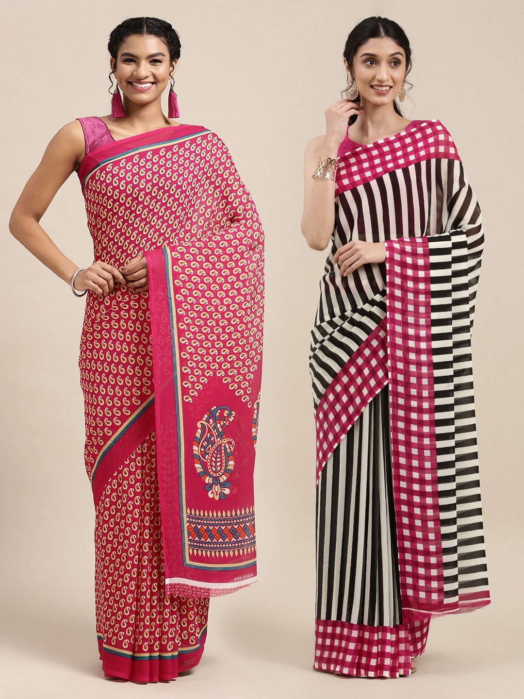 

KALINI Pack of 2 Printed Sarees, Pink