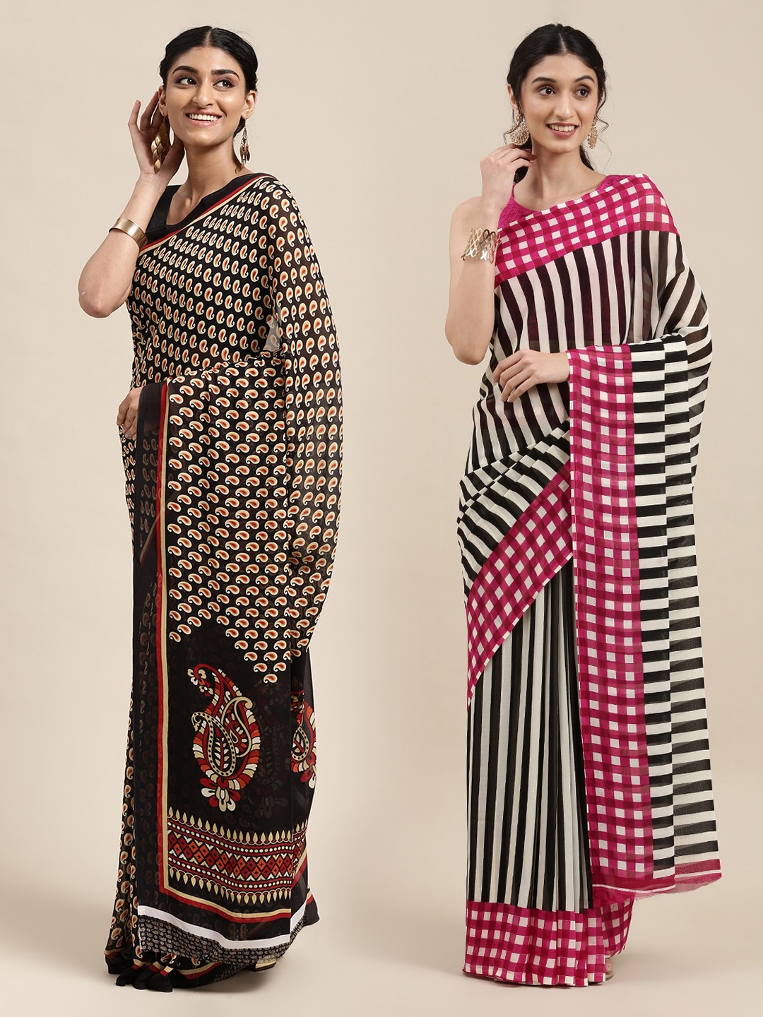 

KALINI Pack Of 2 Pink & Black Printed Sarees