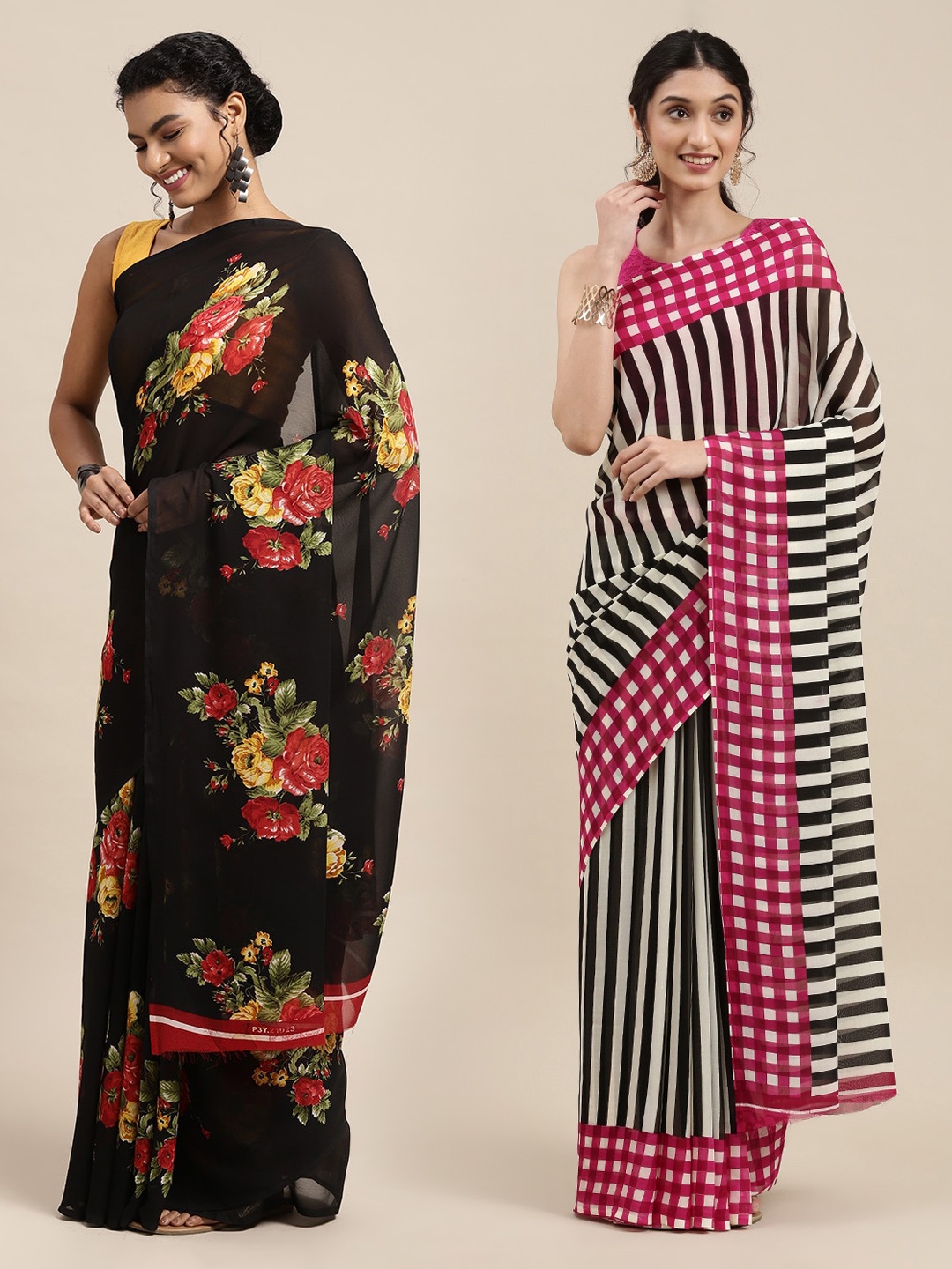 

KALINI Pack Of 2 Red & Black Printed Sarees