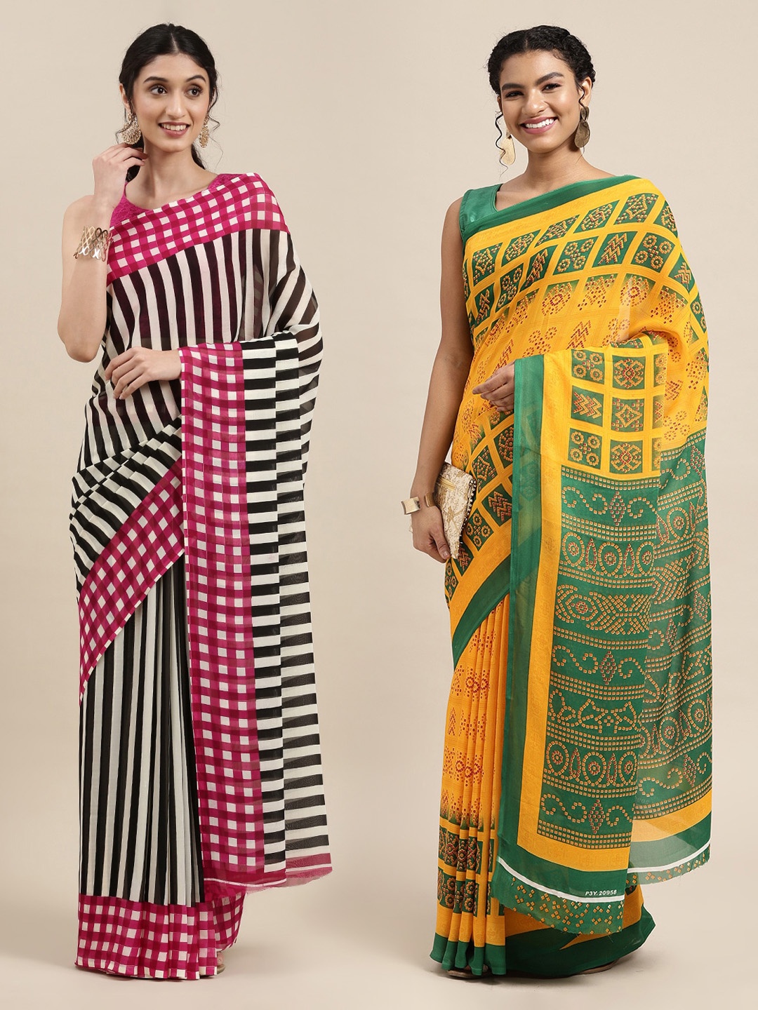 

KALINI Pack Of 2 Yellow & Green Printed Sarees