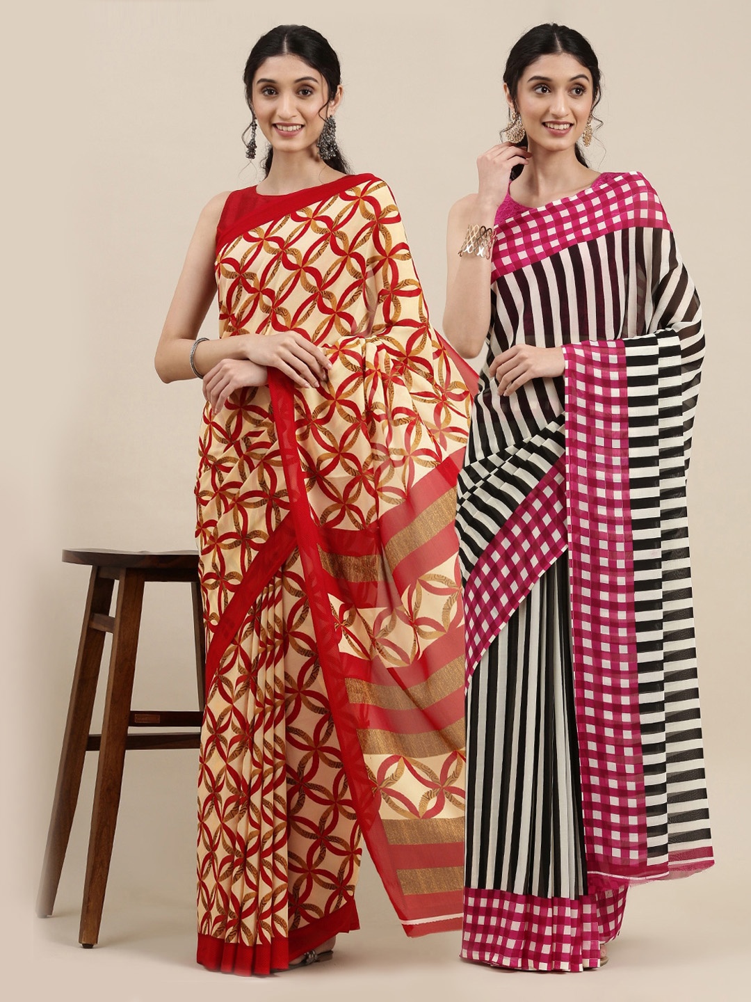 

KALINI Pack of 2 Printed Sarees, Black