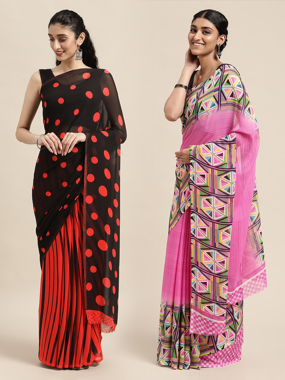 

KALINI Pack Of 2 Pink & Black Printed Sarees