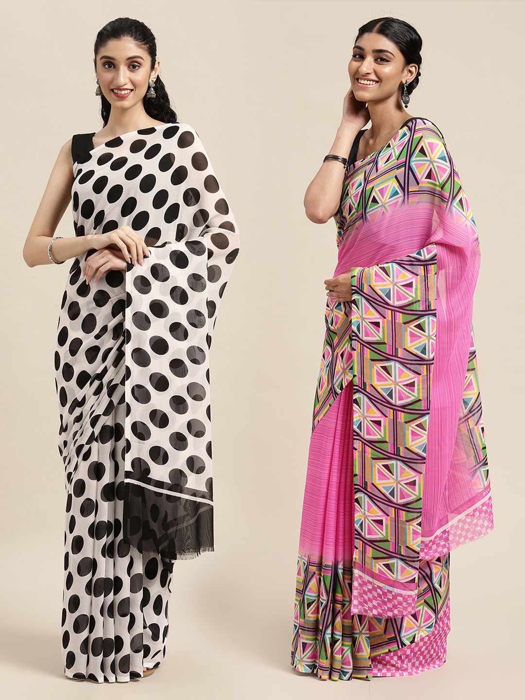 

KALINI Pack of 2 Printed Saree, Pink
