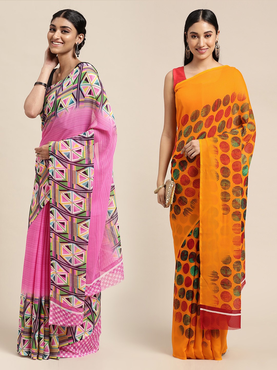 

KALINI Women Pack Of 2 Printed Sarees, Yellow