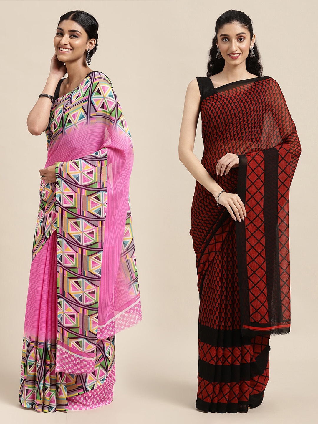 

KALINI Women Pack Of 2 Printed Sarees, Black
