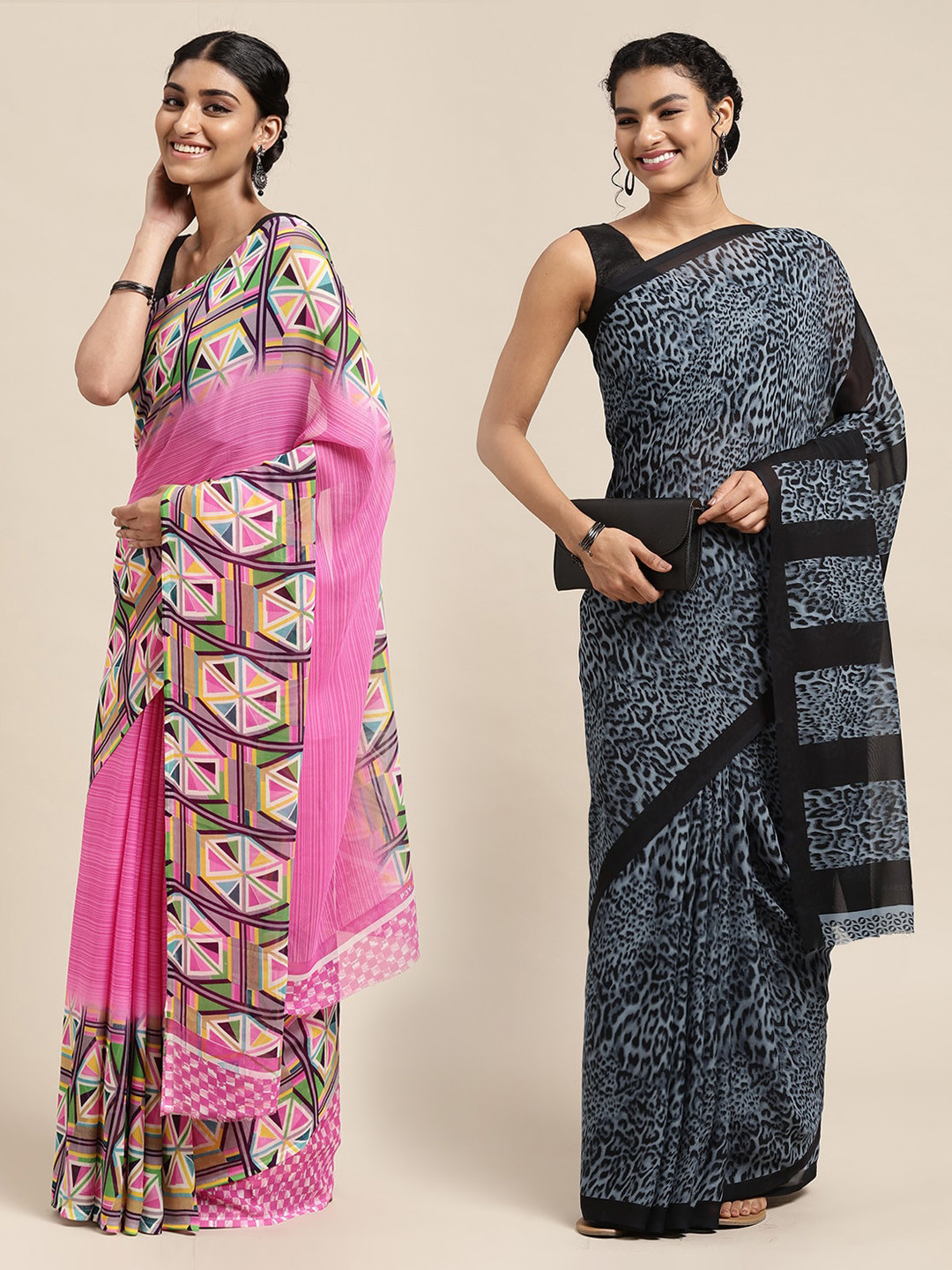 

KALINI Pack of 2 Printed Saree, Black